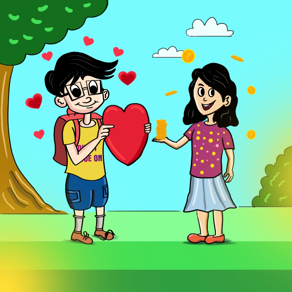 KidoFin comic illustration that shows kids learning about how money works