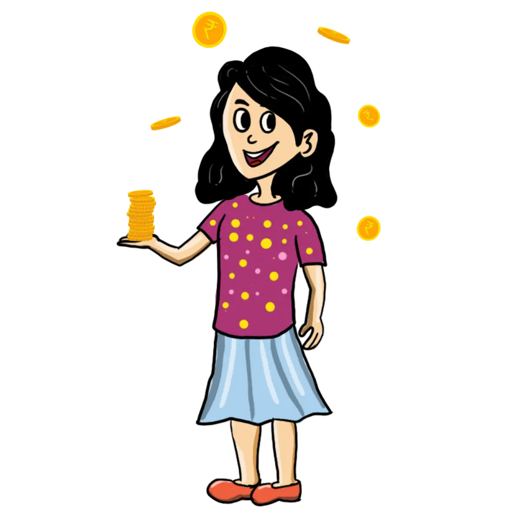 Ayana character holding coins in her hands