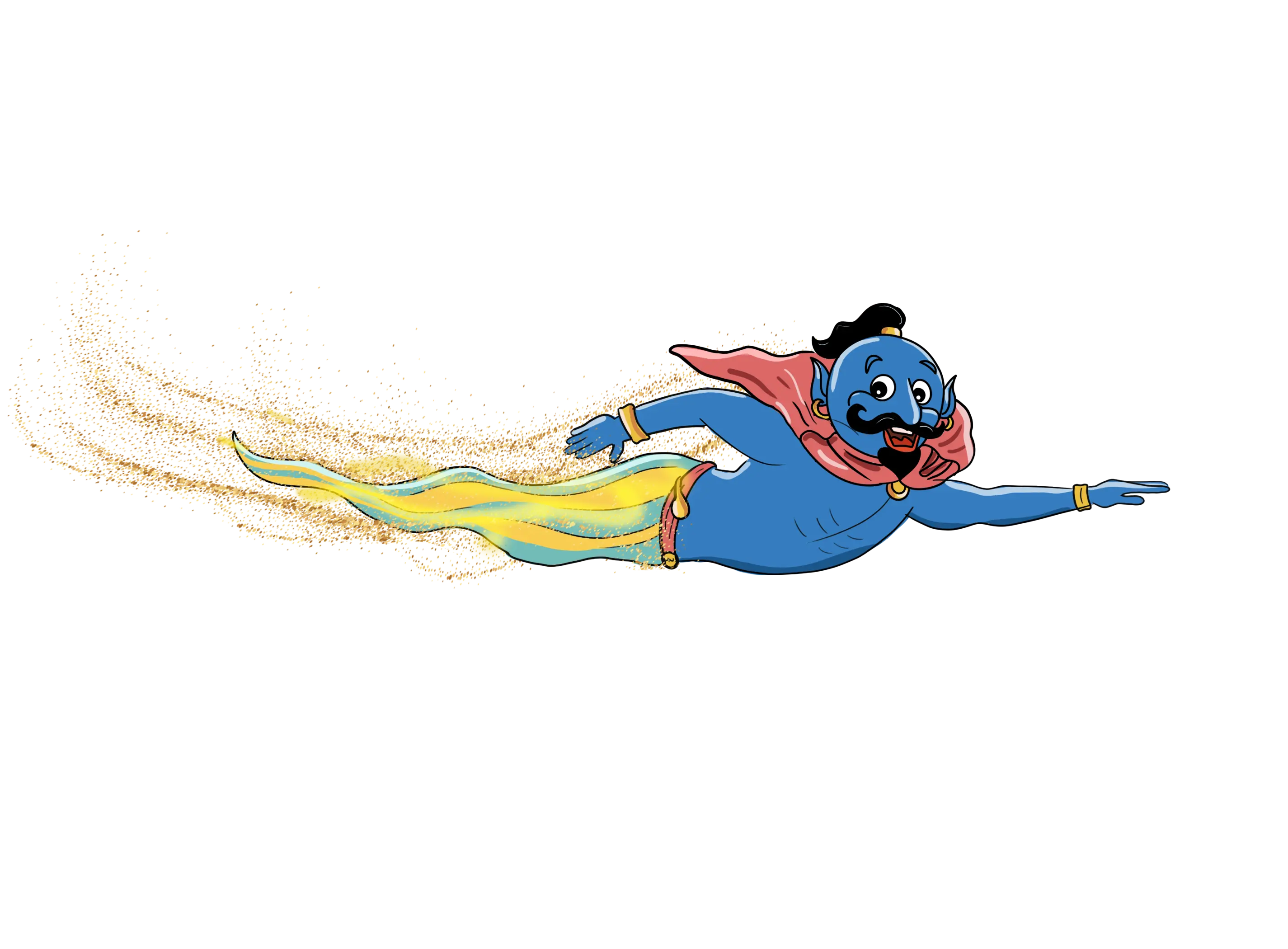Finny the money genie is flying through the air